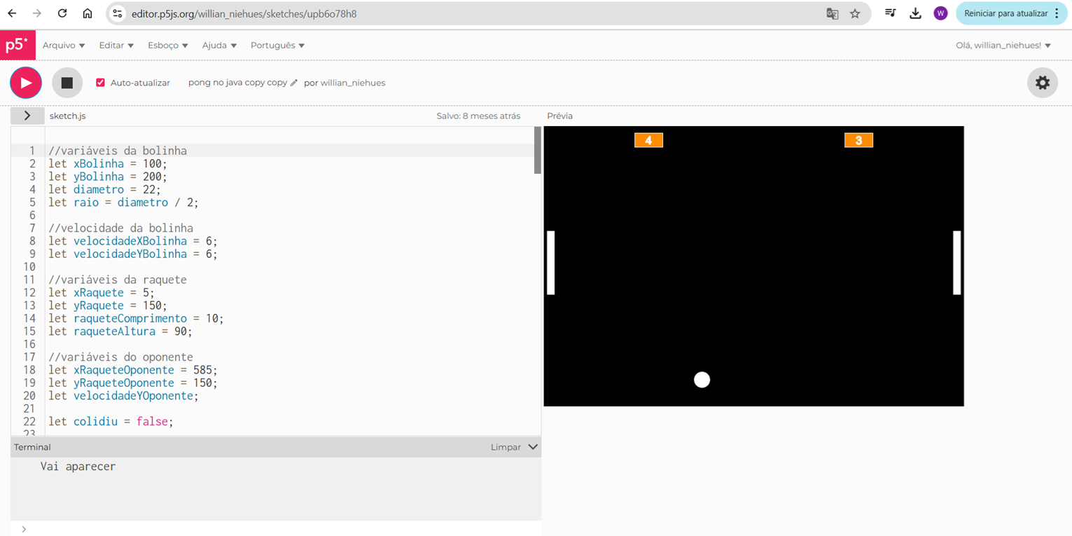 Imagem do Pong no Java